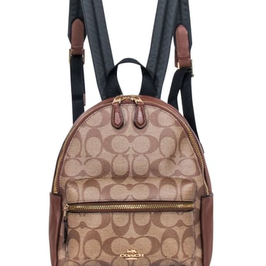 Coach - Tan &amp; Brown Monogram Coated Canvas &amp; Leather Mini Backpack