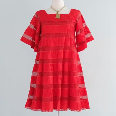 Vintage 1960's Red Hot Pintuck Tent Dress by Tachi Castillo / SM