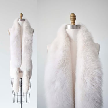 Lush Vintage White Fur Scarf w/ Fox Tails 