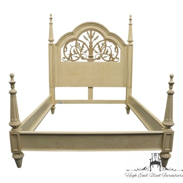 STANLEY FURNITURE Contemporary Modern Transitional Off White / Cream Painted Queen Size Bed w. Fleur De Lis Cartouche 644-23-140 