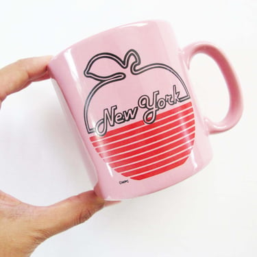 Vintage New York City Big Apple Mug - 80s Pink Ceramic Coffee Mug - Aesthetic NYC Best Friend Coffee Lover Gift 