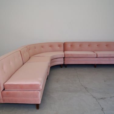 1960's Mid-century Modern Pink Velvet Sectional Sofa 