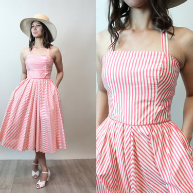 1950s STRIPED cotton halter dress xs | new spring 