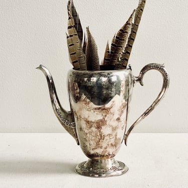 Silver Pitcher Antique Pitcher Tarnished Silver Vase Display Flowers Branches Shabby Chic Silverplate 