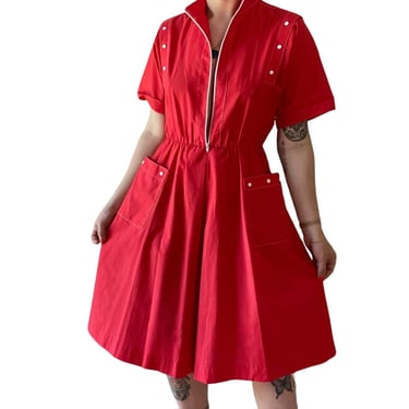 Vintage 1970s Willi Cherry Red Retro Work Retro Mini Pocket Dress Sz Petite 8 