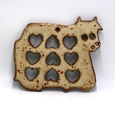 vintage Stoneware Cow Trivet with Speckled Glaze 