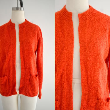 1980s Red Boucle Cardigan Sweater 