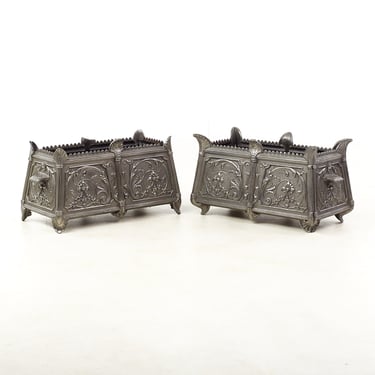 Louis Philippe French Ornate Cast Iron Planter Boxes - Pair - Art Nouveau 
