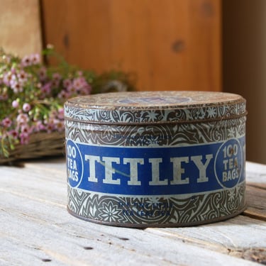 Vintage Tetley Tea tin  / vintage tea canister / vintage advertising tin / farmhouse decor / collectable vintage tin / tea lover 