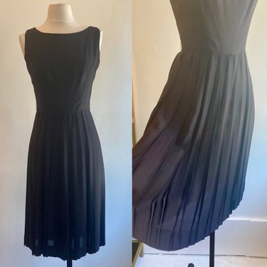 Vintage 50's PARTY COCKTAIL Dress / Fit Flare Rayon + Knife Pleat Skirt 