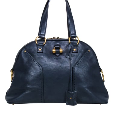 Yves Saint Laurent - Navy Leather Barrel Handbag