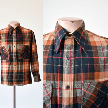 1970s Menswear Brown Plaid Flannel Shirt / Vintage Flannel Button Down / 1970s Menswear / Vintage Plaid Wool Shirt / Wool Button Down Shirt 