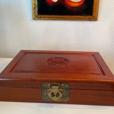 James Mont Chinoiserie Mahogany Jewerly Box with Brass accent | Handmade Men’s Jewelry Box | Wooden Trinket Box | Mahogany Storage Container 