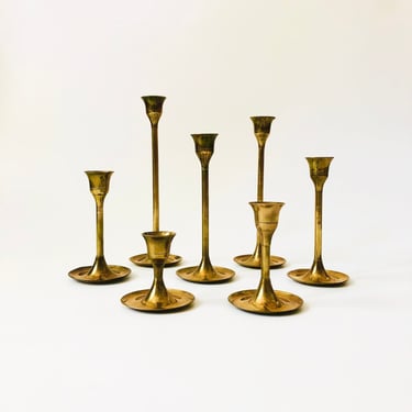 Graduated Brass Candlestick Holders - Set of 7 