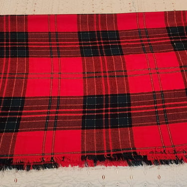 Red and Green Wool Tartan Fabric Holiday Linens  108 inch long Tablecloths 