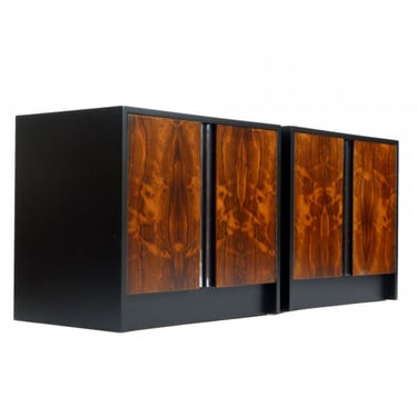 Pair of Black Lacquered Rosewood and Chrome Nightstands