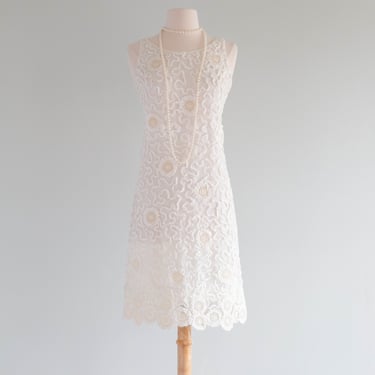 Darling 1960's Ivory Lace &amp; Soutache Shift Dress / SM