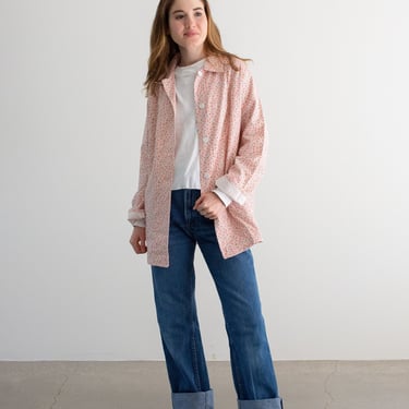 Vintage Pink Petite Floral Print Shirt Jacket | Flannel Cotton Pajama Chore shirt | S M | SJ018 