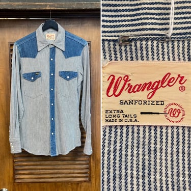 Vintage 1960’s “Wrangler” Two-Tone Western Denim Workwear Shirt, 60’s Snap Button Shirt, Vintage Clothing 