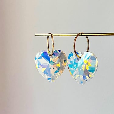 Giant Prism Crystal Heart Hoops Valentines Day Party Earrings 