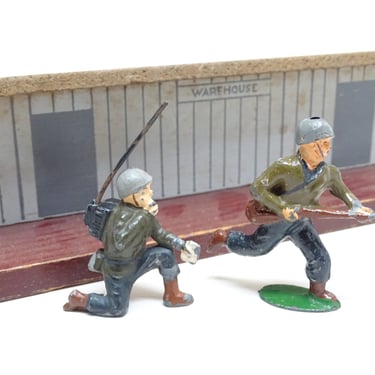 Antique 1940's Lead Toy Soldiers, Military Wooden Warehouse, Vintage Army War Figures Made in England 
