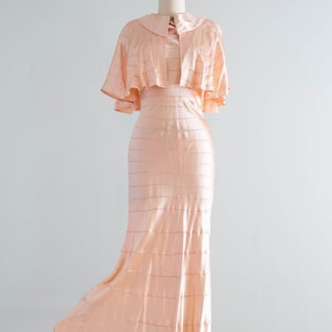 1930's Liquid Silk Bias Cut Evening Dress & Matching Cape in Ballet Pink / XS