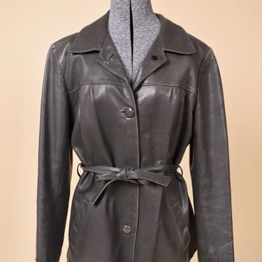 Dark Gray Buttery Soft Leather Jacket with Waist Tie By Jacinto Rodriguez, M