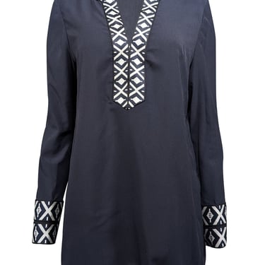 Tory Burch - Navy & White Embroidered Tunic w/ Zip Cuffs Sz 10