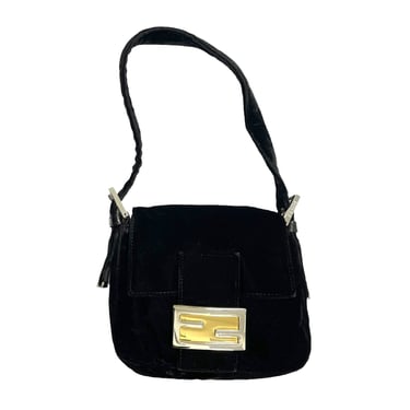 Fendi Black Mini Velvet Baguette Bag