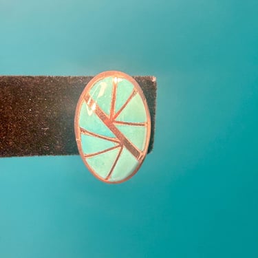 Vintage Native American Inlaid Turquoise In Sterling Silver Marked KEK Clip On 