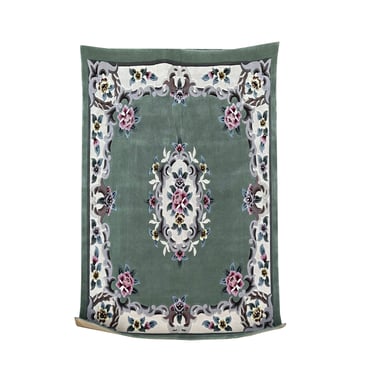 Rectangular Corduroy Green Gray Floral Motif Graphic Wool Rug Carpet cs7548E 