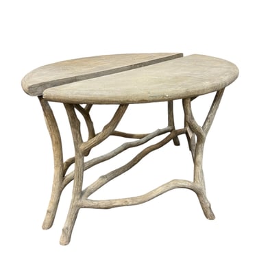 Pair of Faux Bois Cast Concrete Demilunes