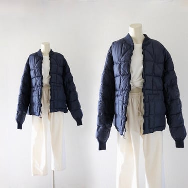 dark blue puffer jacket vintage 90s y2k navy unisex mens womens puff marshmallow liner winter coat 