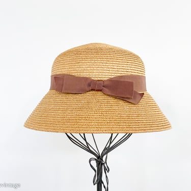 1950s Straw Beach Hat | 50s Woven Straw Bucket Hat | Takashimaya Millinery 