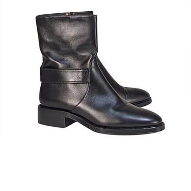 Chanel - Black Leather Logo Back Short Boots Sz 6.5