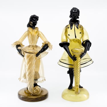1930's Blackamoor Murano Glass Figure Vases by Barovier & Toso - a Pair 