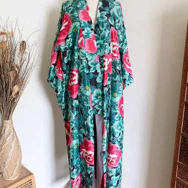 Vintage Floral Kimono Robe, Free Size 