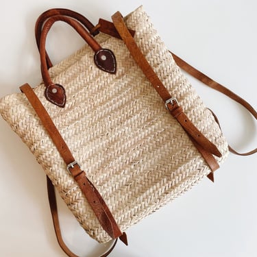 Basket Backpack with Leather Straps