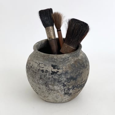 Rustic Black Gray Pottery Jug Vessel 
