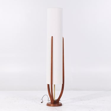 Modeline Mid Century Sculptural Walnut and Brass Floor Lamp - mcm 