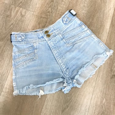 70's Vintage Cut Off Cheeky Jean Shorts / Size 22 XXS 