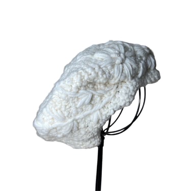 Vintage White Handknit Chunky Nubby Beret Hat 