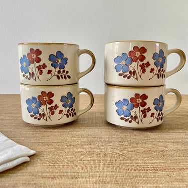 Vintage JMP Casualstone Floral Stoneware Soup Mugs - | Soulful