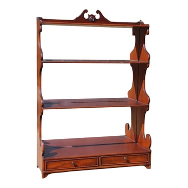 Vintage Solid Mahogany Hanging Wall Shelf W/ Drawers Mirror Curio Display Shelf