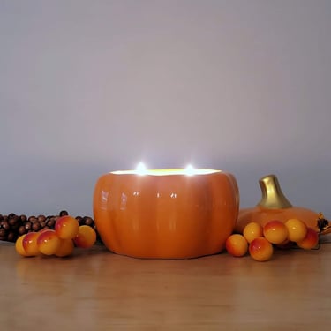 Orange Double-Wicked Ceramic Pumpkin Candle