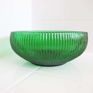 Vintage Italian Green Glass Ribbed Dish - EO Brody Candy Dish Ridged Fluted - Olive Bowl Appetizer Dinner Party - Coin Key Catchall 