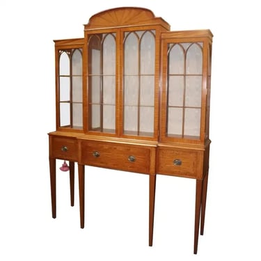 Rare Satinwood English Adams Style China Cabinet Breakfront Vitrine Circa 1910