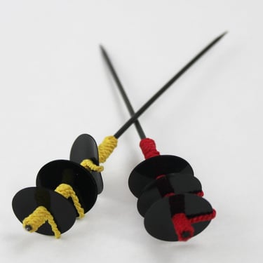 Art Deco Celluloid and Cord Hair Pick Stick Set 