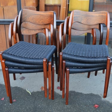 Incredible Set of 6 Rosewood NO Moller Model 71 Dining Chairs Newly Woven Seats