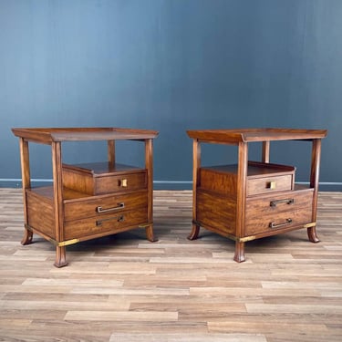 Pair of Asian Campaign Style Nightstands By Grosfeld House, c.1960’s 